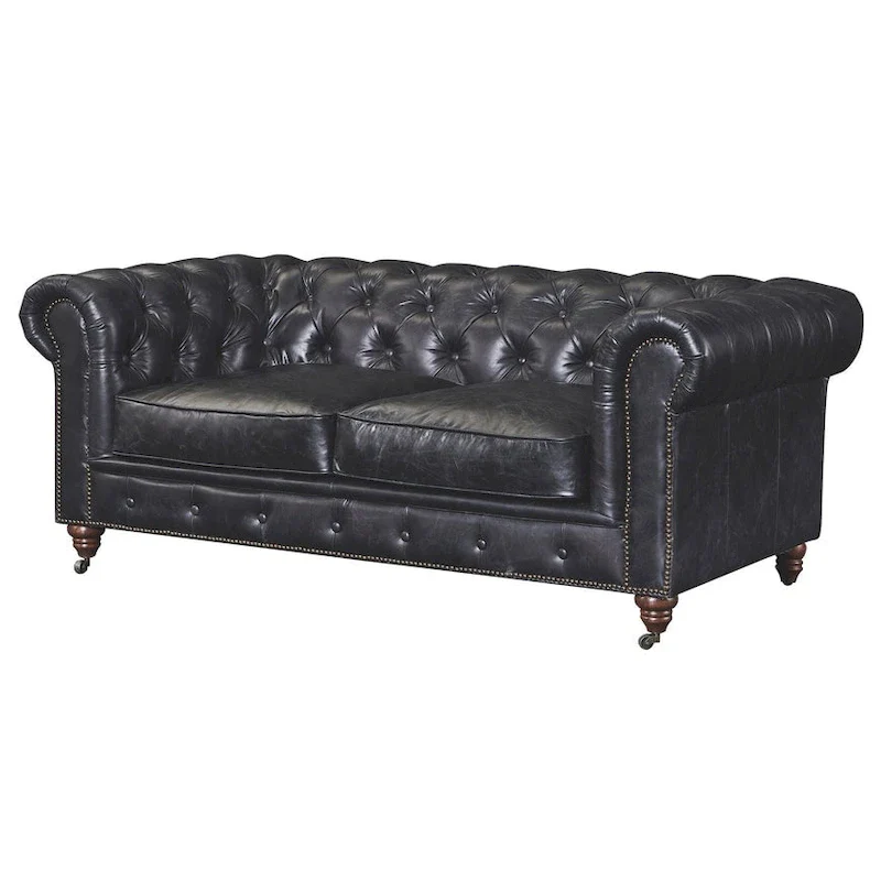 Century Chesterfield Love Seat - Light Chestnut Leather