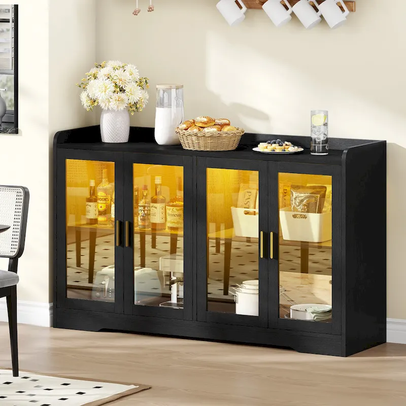 Moasis 55   Sideboard Buffet Cabinet with LED Light, Storage Cabinet with Doors and Adjustable Shelves