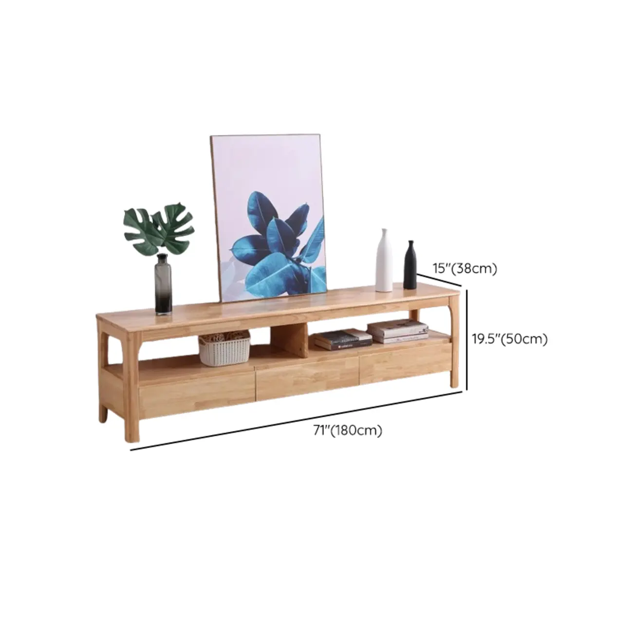 Durable Natural Wooden TV Stand with Cable Management