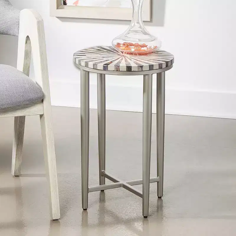 Coast to Coast Accents Hannibal Modern Iron Round Accent Table 14 for Silver Gray Pinwheel Tabletop for Living Room Bedroom Bedside Entryway Office