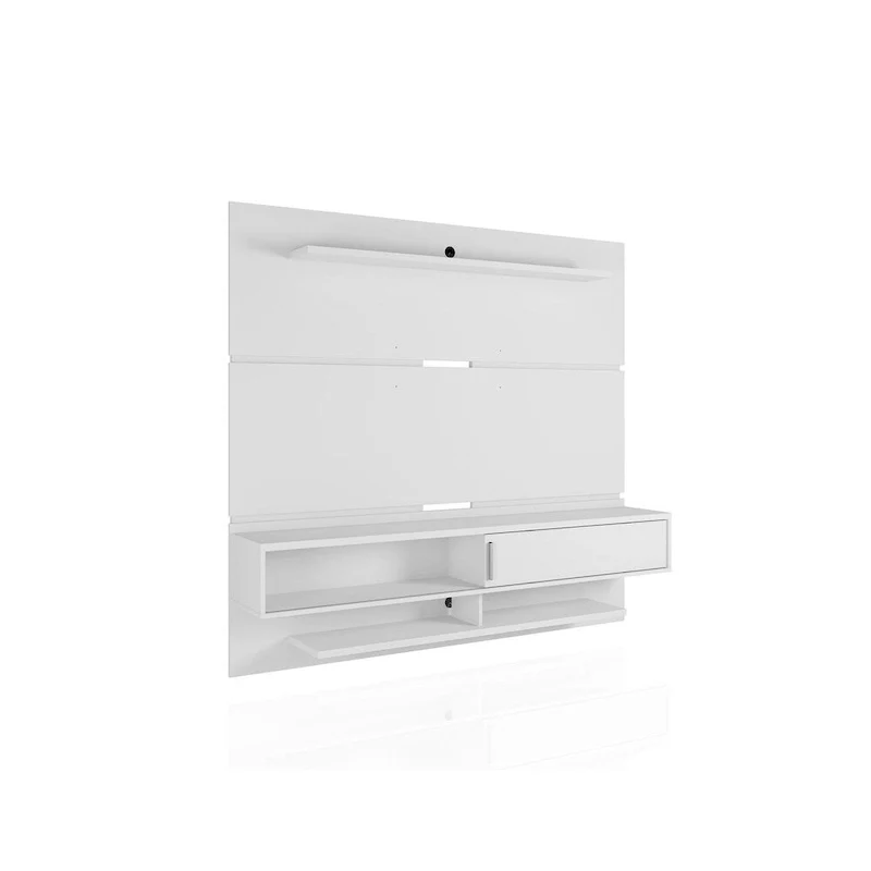 Wall-Mounted Entertainment Center with Shelves - Brown Wood