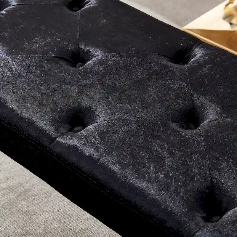 Luxury Velvet Bench Button Tufted Upholstered Dining Bench with Polished Metal Legs