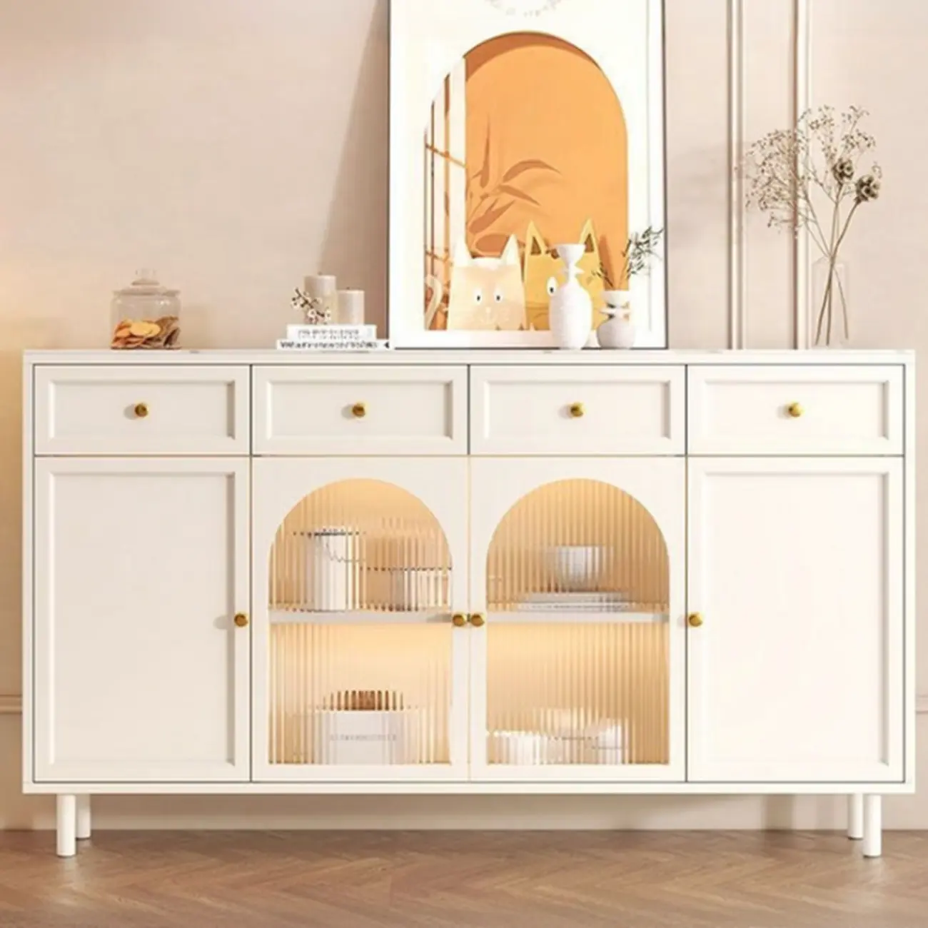 Scandinavian Wooden Kitchen Cabinet with Stone Counter Top