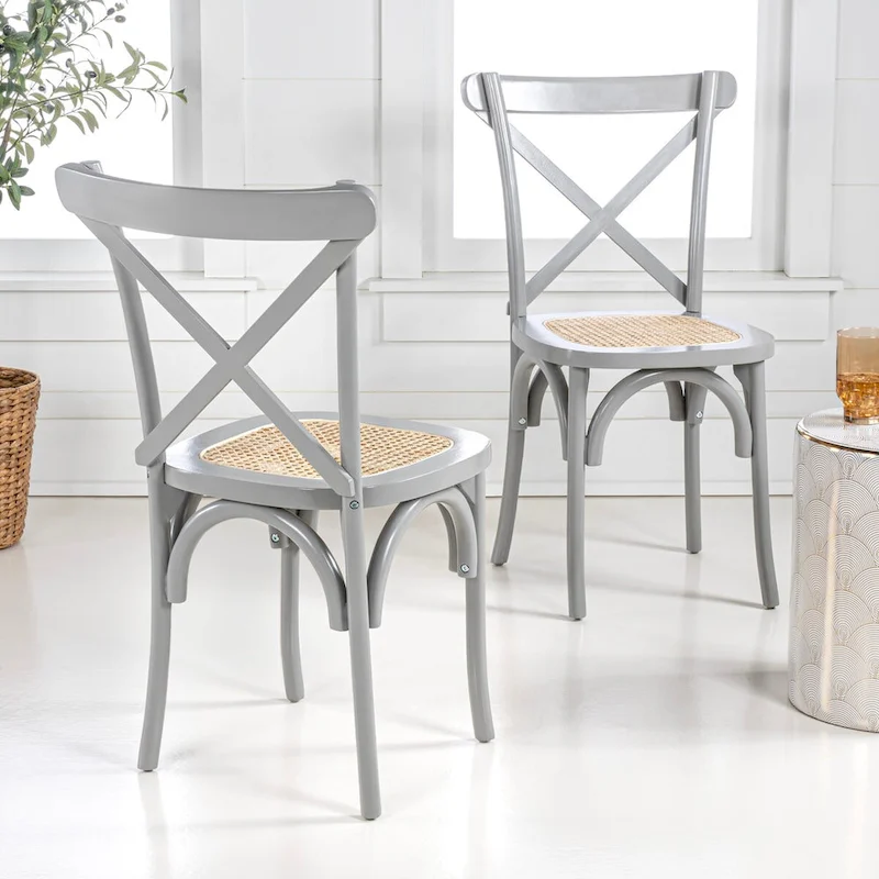 Colmar Classic Traditional X-Back Wood Rattan Dining Chair, Natural (Set of 2) by JONATHAN Y