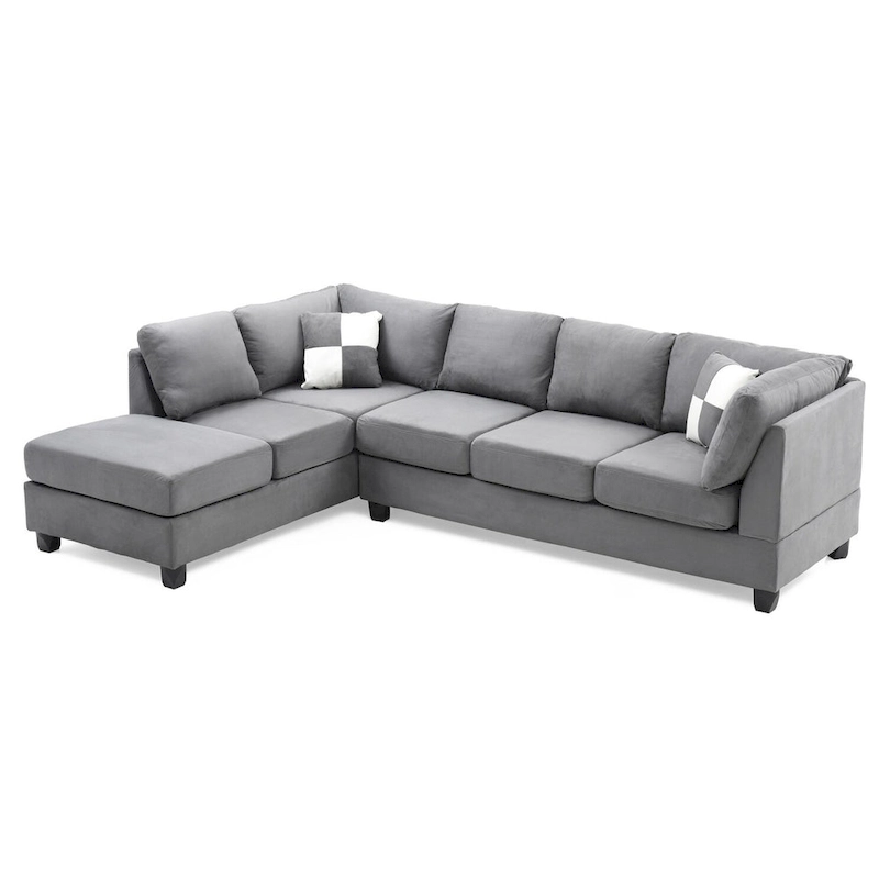Malone 111 in. Suede 4-Seater Sectional Sofa with 2-Throw Pillow - 111L x 78W x 34H
