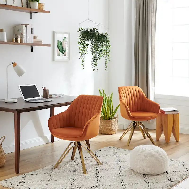 Art Leon Classical Velvet Swivel Office Accent Chair with Golden Legs