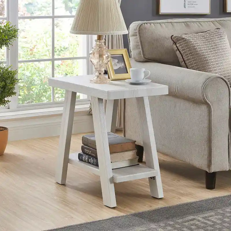 23.5  Modern Rectangular Side Table with Storage Shelf and Wide-angled Legs