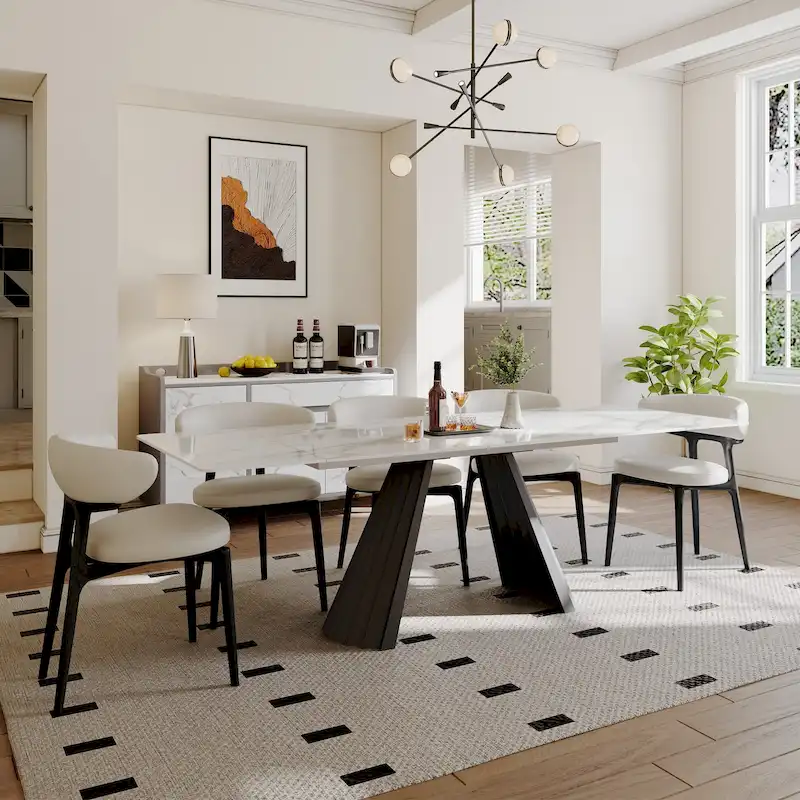 63-95 Extendable Modern Dining Table for 6-10, White Glossy Sintered Stone Tabletop