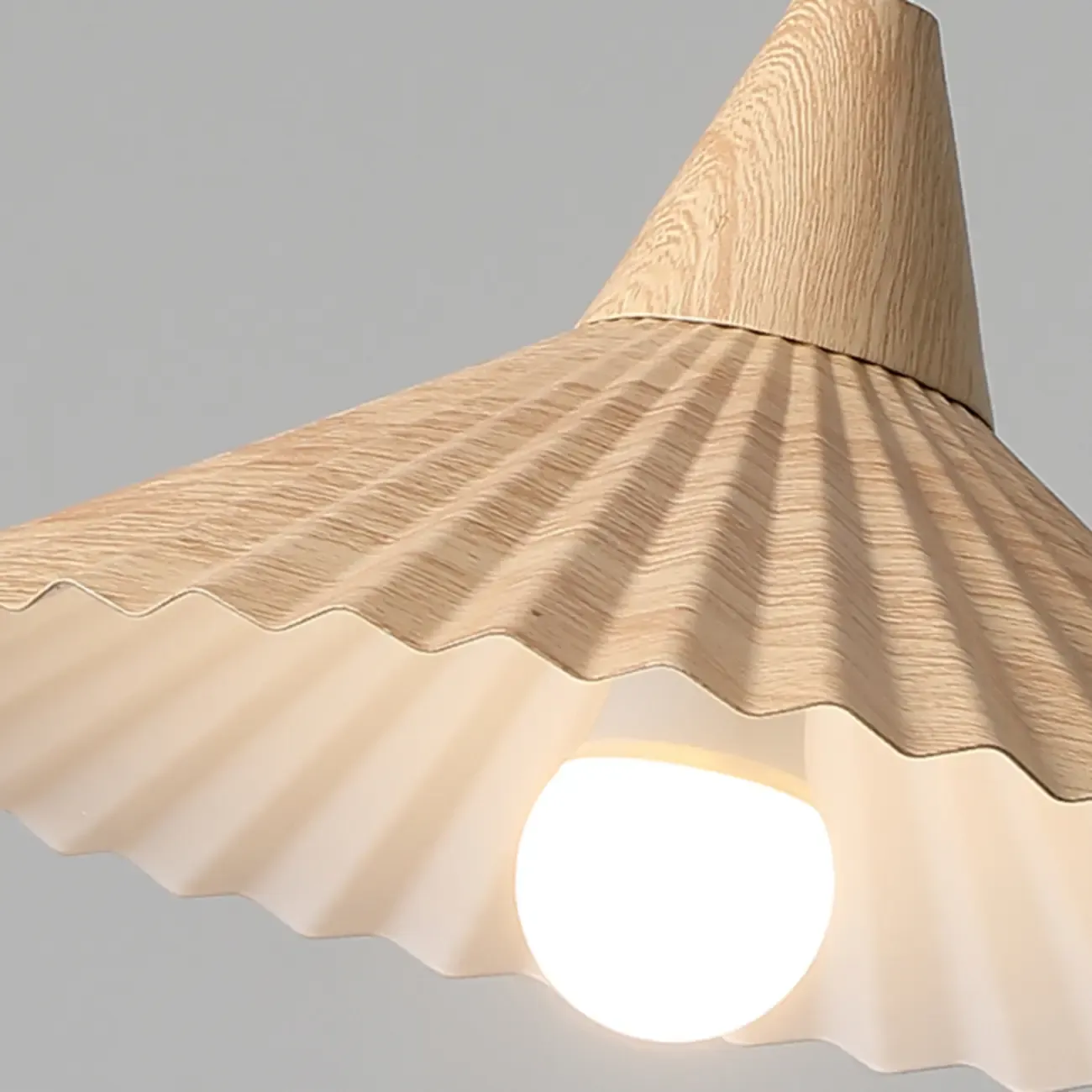 Modern Walnut Pleated Cone Pendant Light
