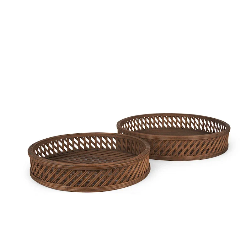 Thala Medium Brown Round Wicker Tray (Set of 2) - 20.5L x 20.5W x 4.3H