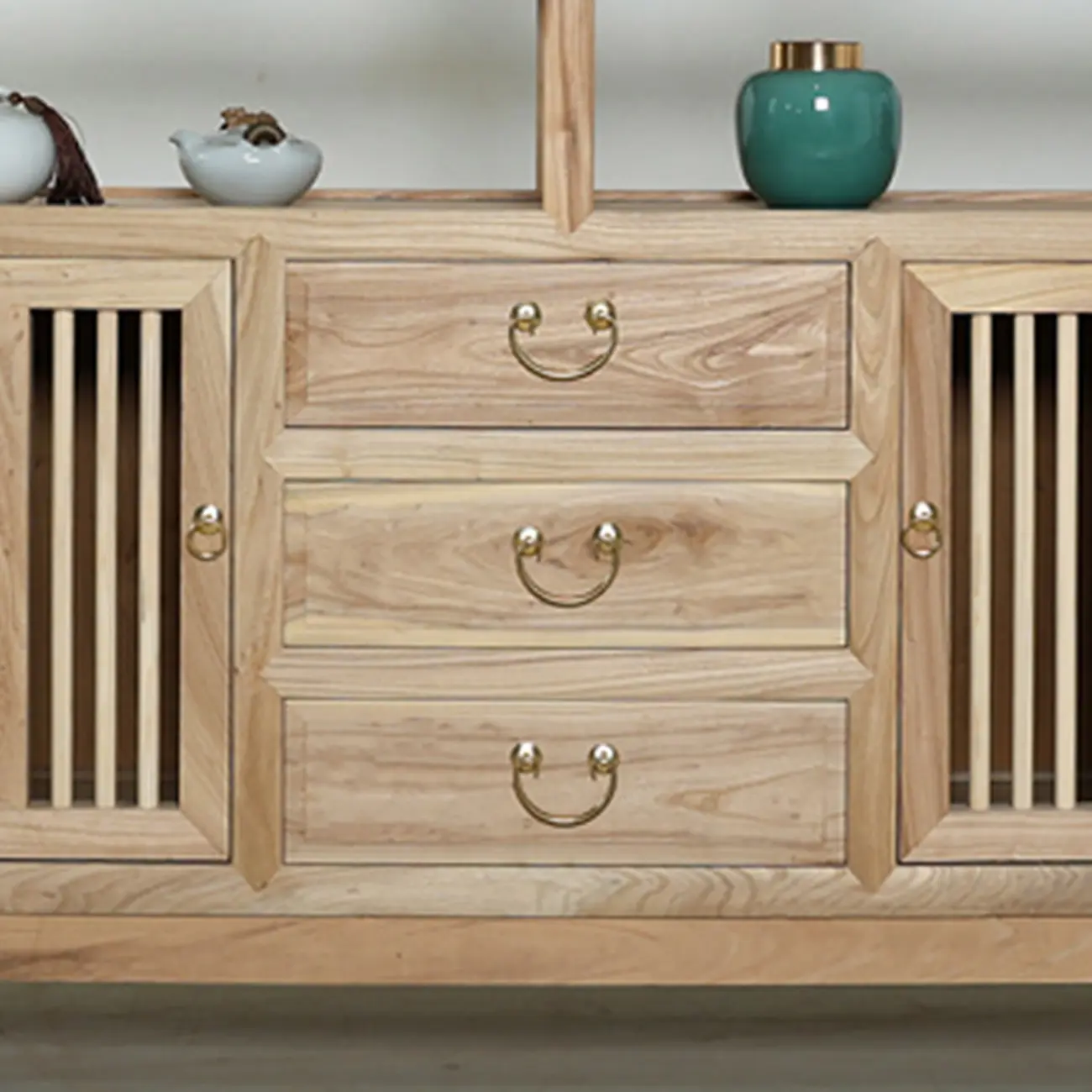 Natural Finish Wood 2-Shelf Sideboard with Drawers