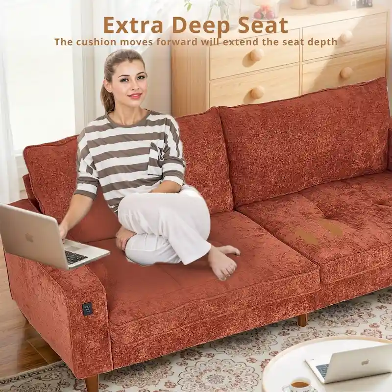 82.6 Inch Modern Living Room Chenille Recliner Sofa, loveseat Sofa,Removable Sofa Cover with USB, Easy to Instal