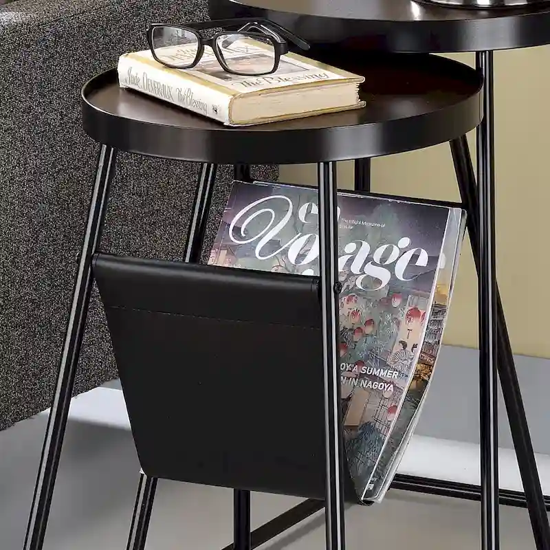 Modern Matte Black 20-Inch Steel Two-Piece Nesting Table Set