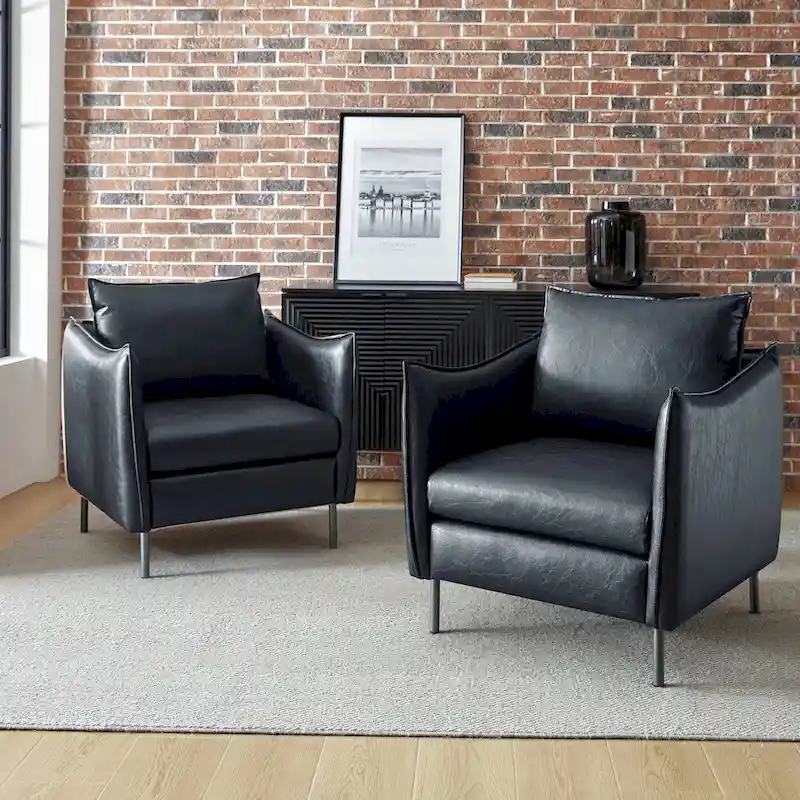 Jaime Modern Vegan Leather Accent chair with Metal Legs Set of 2 by HULALA HOME