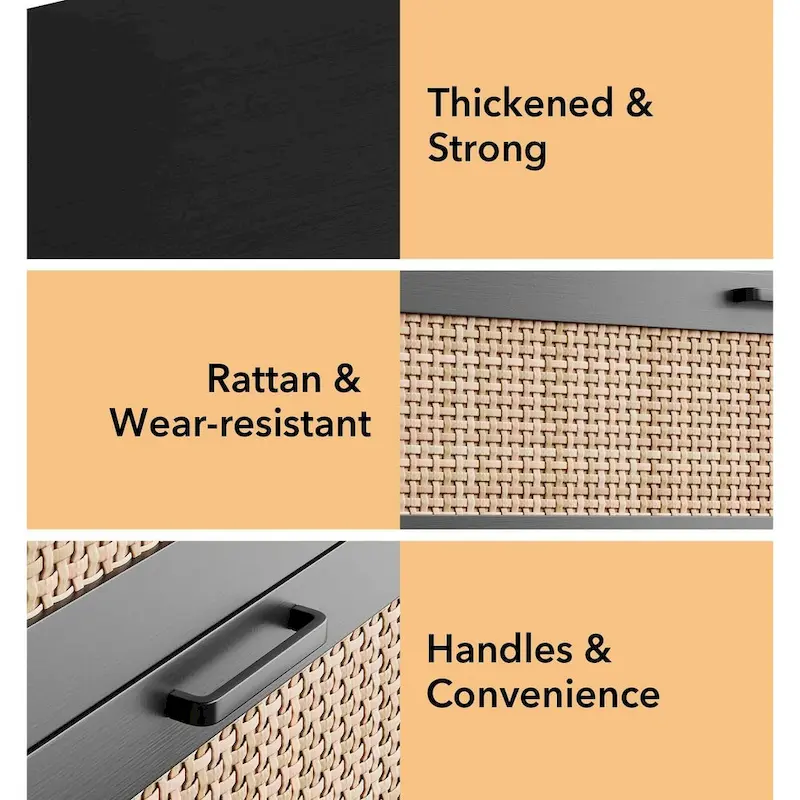 Wood Rattan 4-Drawer Dresser with Power Outlets (31.49