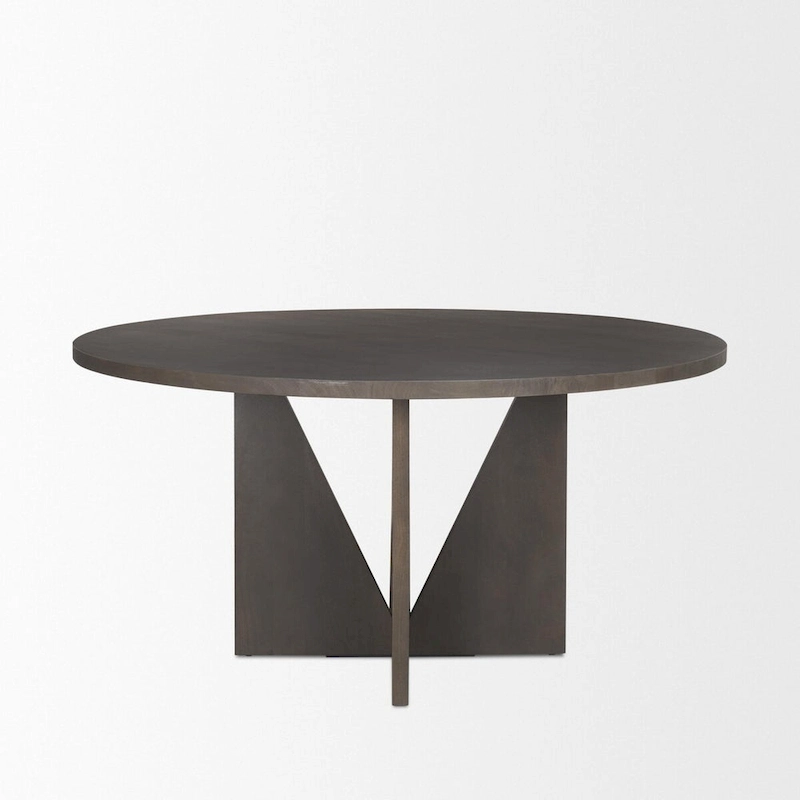 Tarro 60 Round Textured Espresso Wood w/ Geometrical Base Dining Table - 60.0L x 60.0W x 30.0H