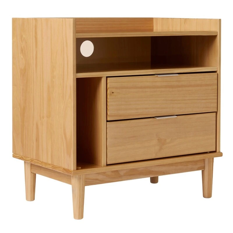 Mid-Century Modern Solid Wood 2-Drawer Gallery Nightstand