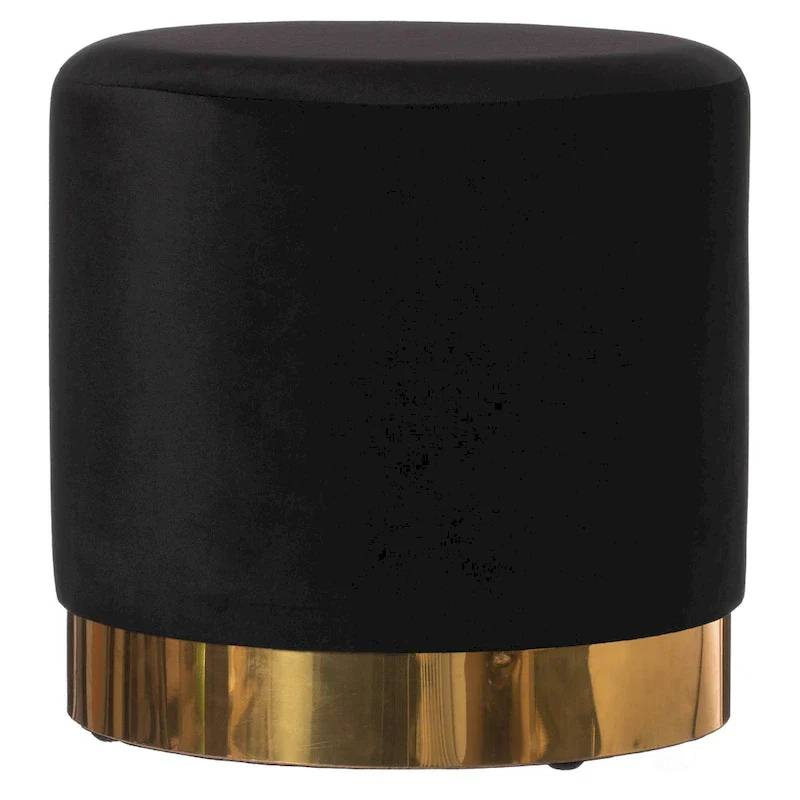 Modern Round Velvet Fabric Standard Ottoman Stool with Gold Base