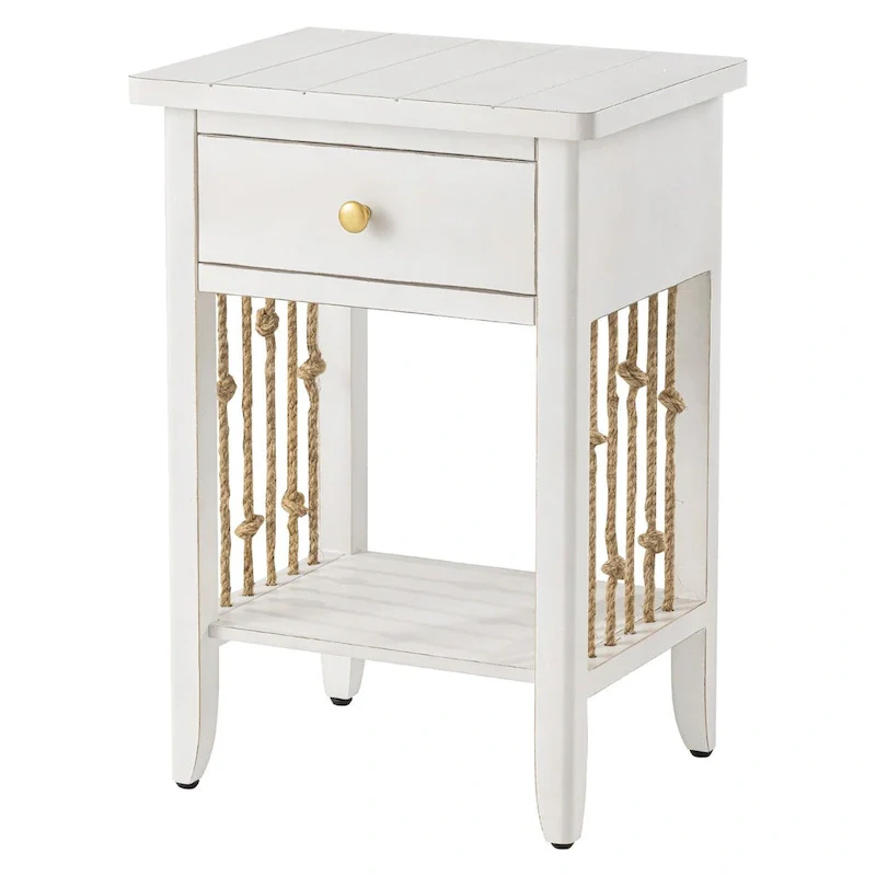 Distressed White End Table with Drawer - 14D x 18W x 26.4H