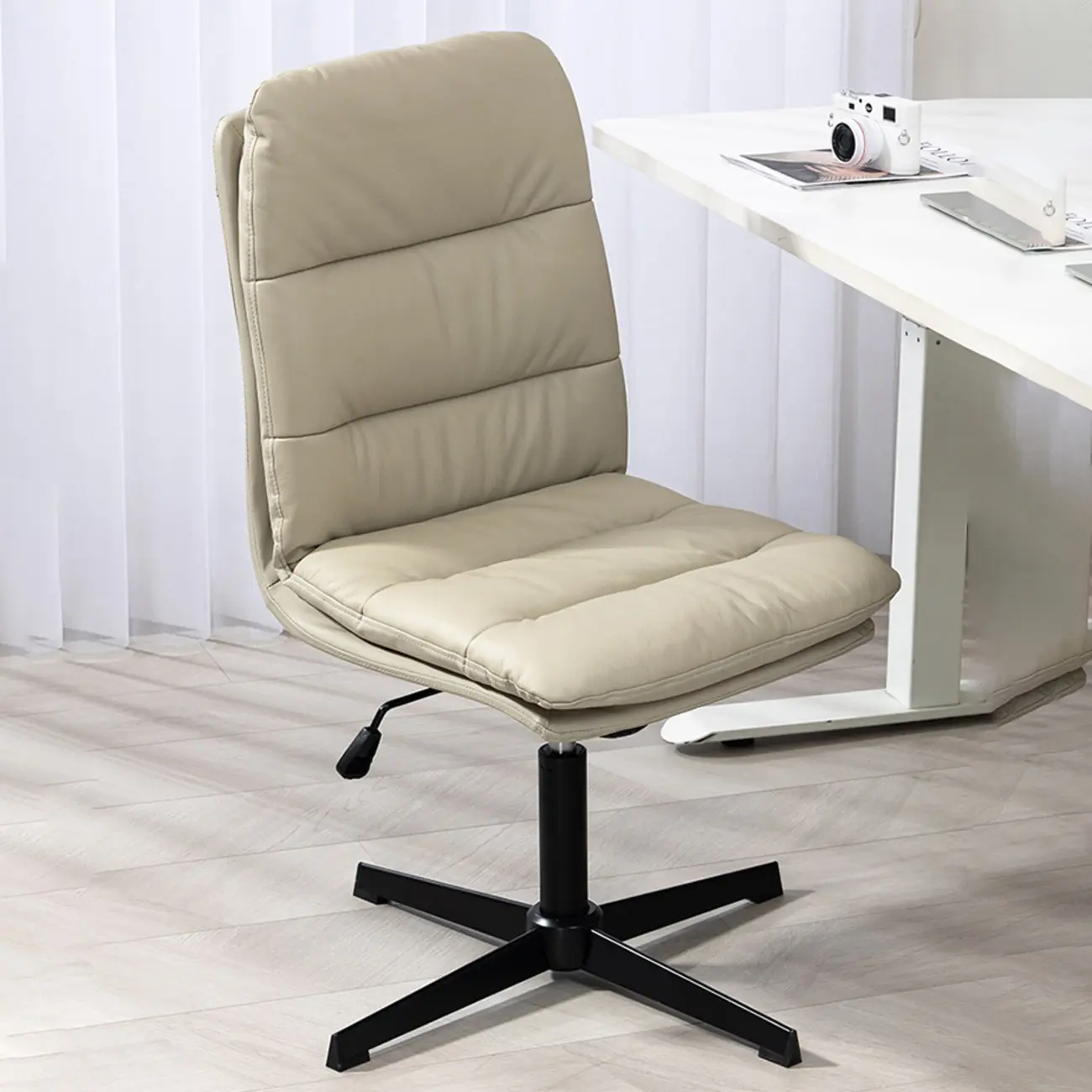 White Leather Tilt Lock Swivel Office Chairs