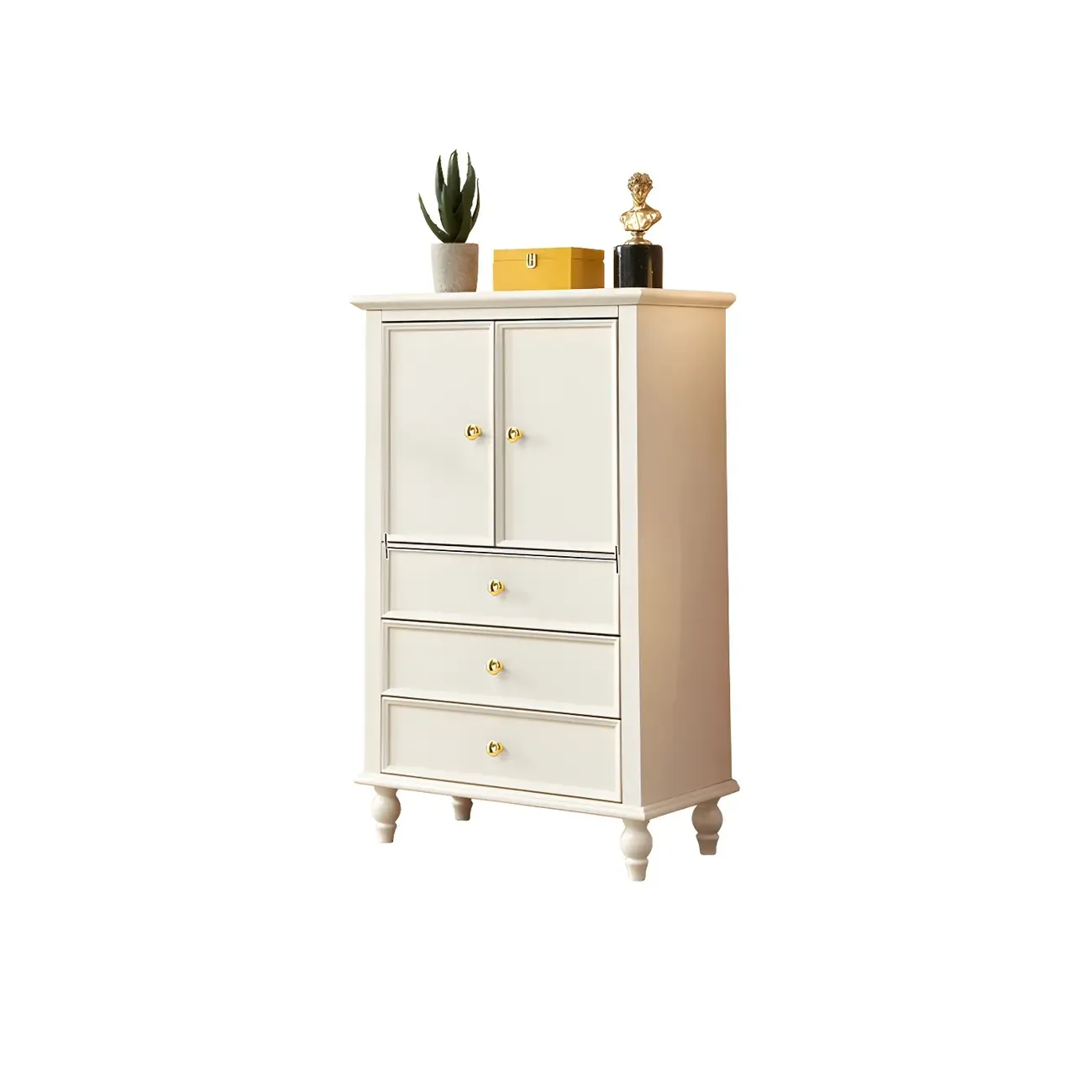 Glam Vertical White Wooden Dresser with Cabinet