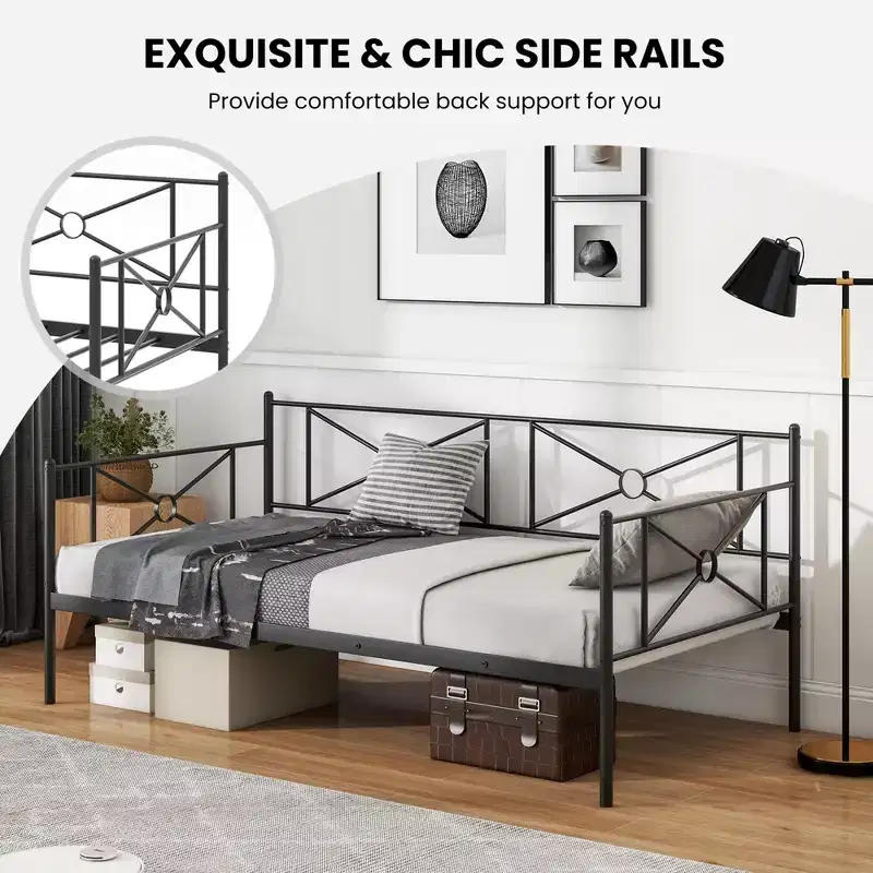 Costway Twin Metal Daybed Frame with Slats Classic Mattress Foundation Bed Sofa White\Black