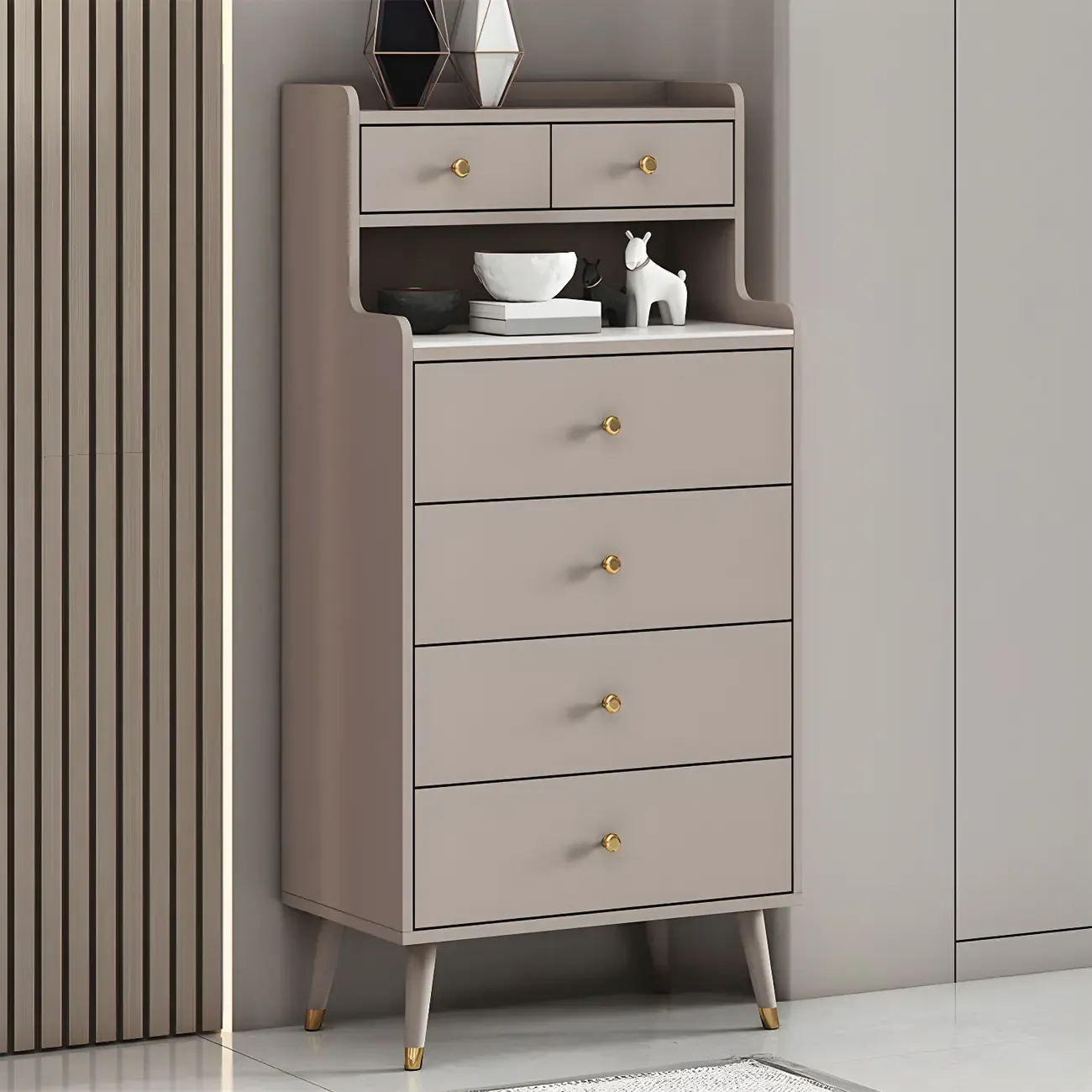 Modern Wooden Vertical Dresser with 6 Drawers