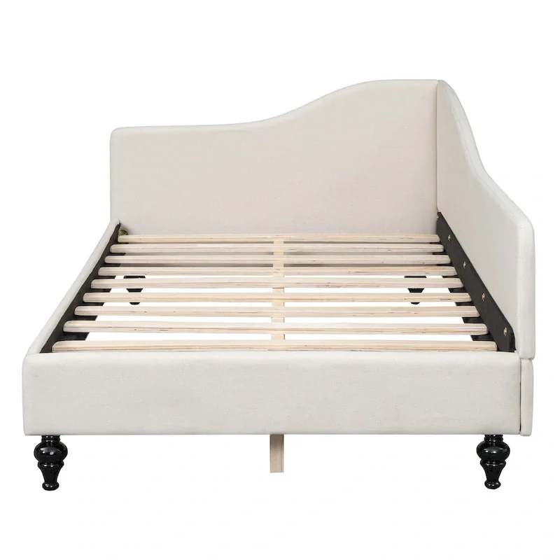L-Shaped Linen Daybed with Solid Wood Legs