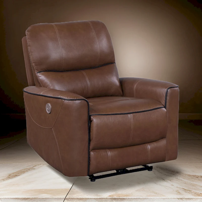 Lima Power Recliner Chair, Brown Faux Leather, USB Port, Foam Cushions