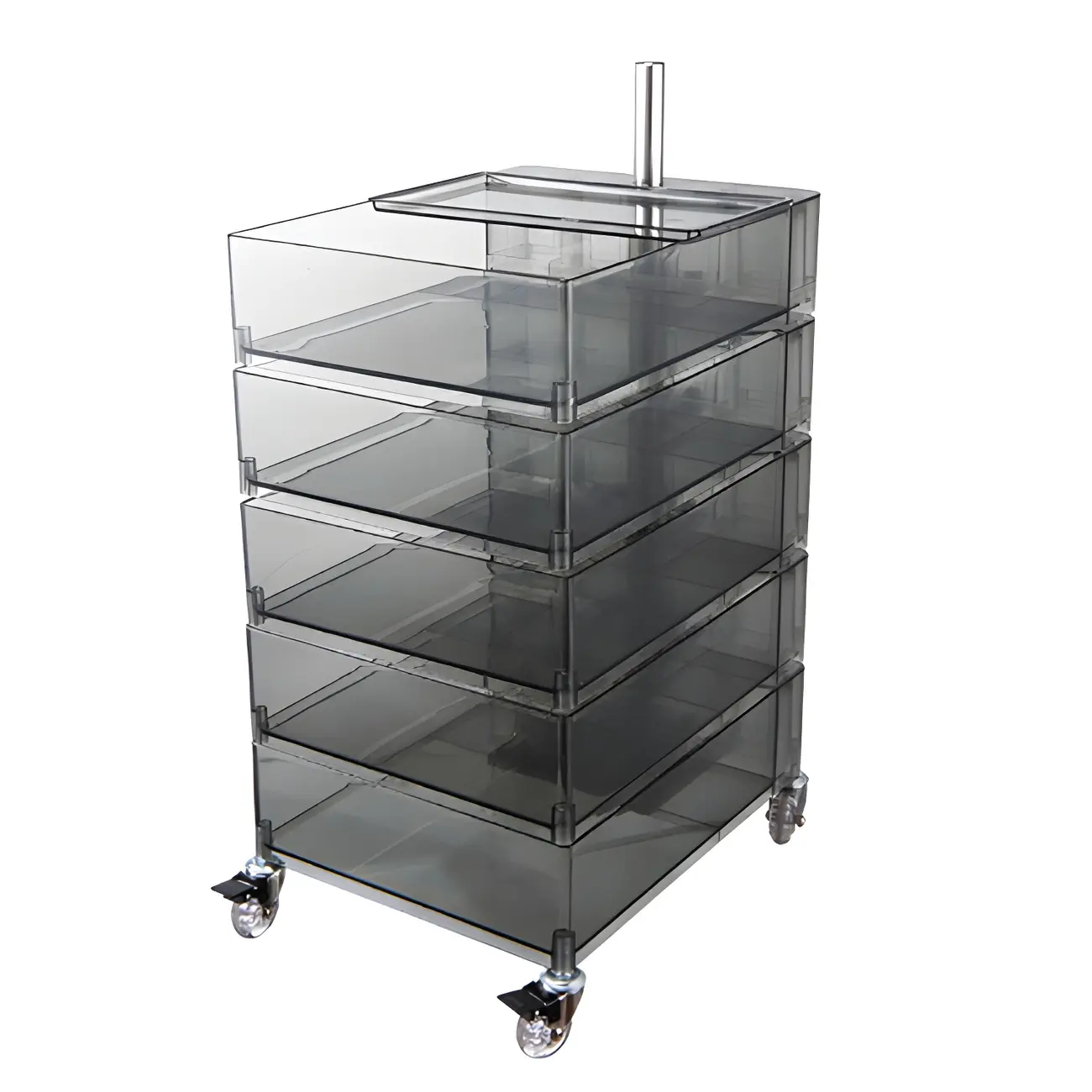 Vibrant Yellow Transparent Nightstand with Drawers and Wheels