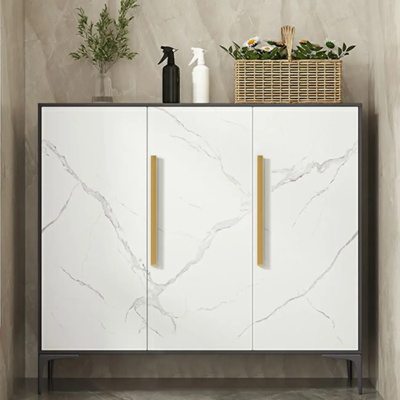 Modern White-Gray Metal Hallway Shoe Storage Cabinet