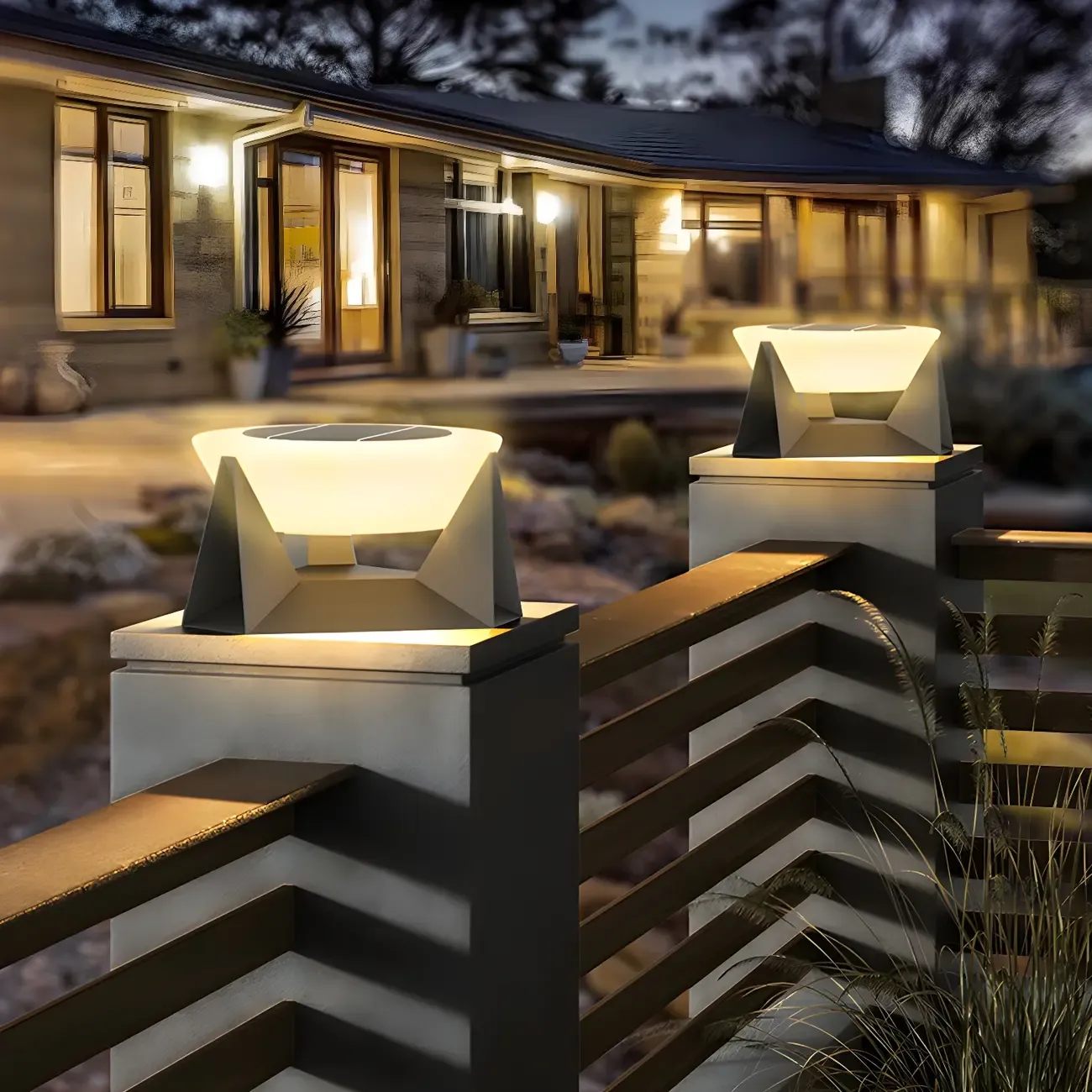 Contemporary Solar Black Metal Round Outdoor Post Lights
