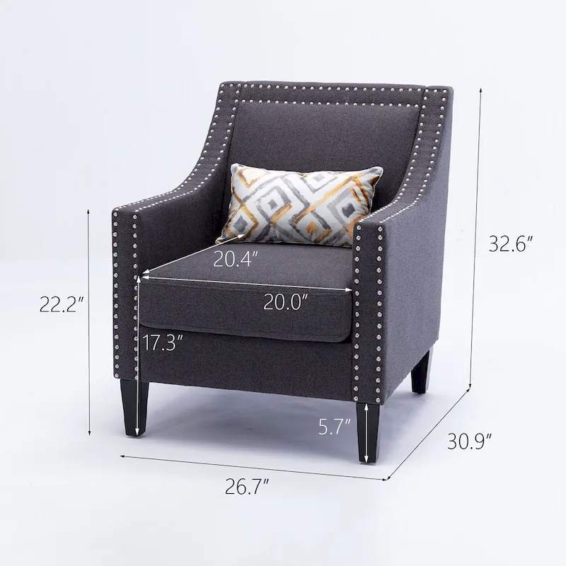 Linen Nailhead Accent Solid Wood Leg Living Room Armchair
