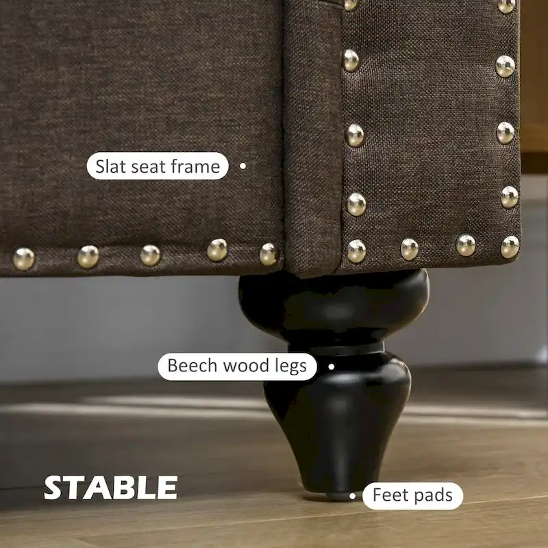 HOMCOM 61  Loveseat Sofa, Mid Century Modern 2 Seater Small Couch with Nailhead Trim, Rolled Arm, Fabric Upholstered Love Seat