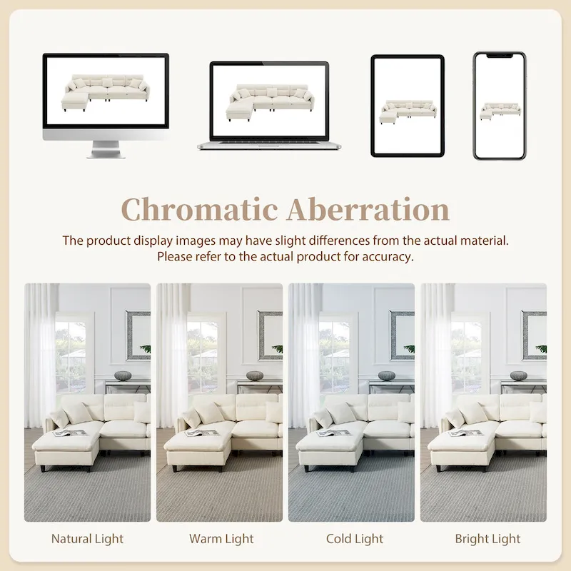 110  Modern L-Shaped Convertible 5-Seat Sectional Sofa with Removable Ottoman and 5 Cushions, Plush Chenille Fabric