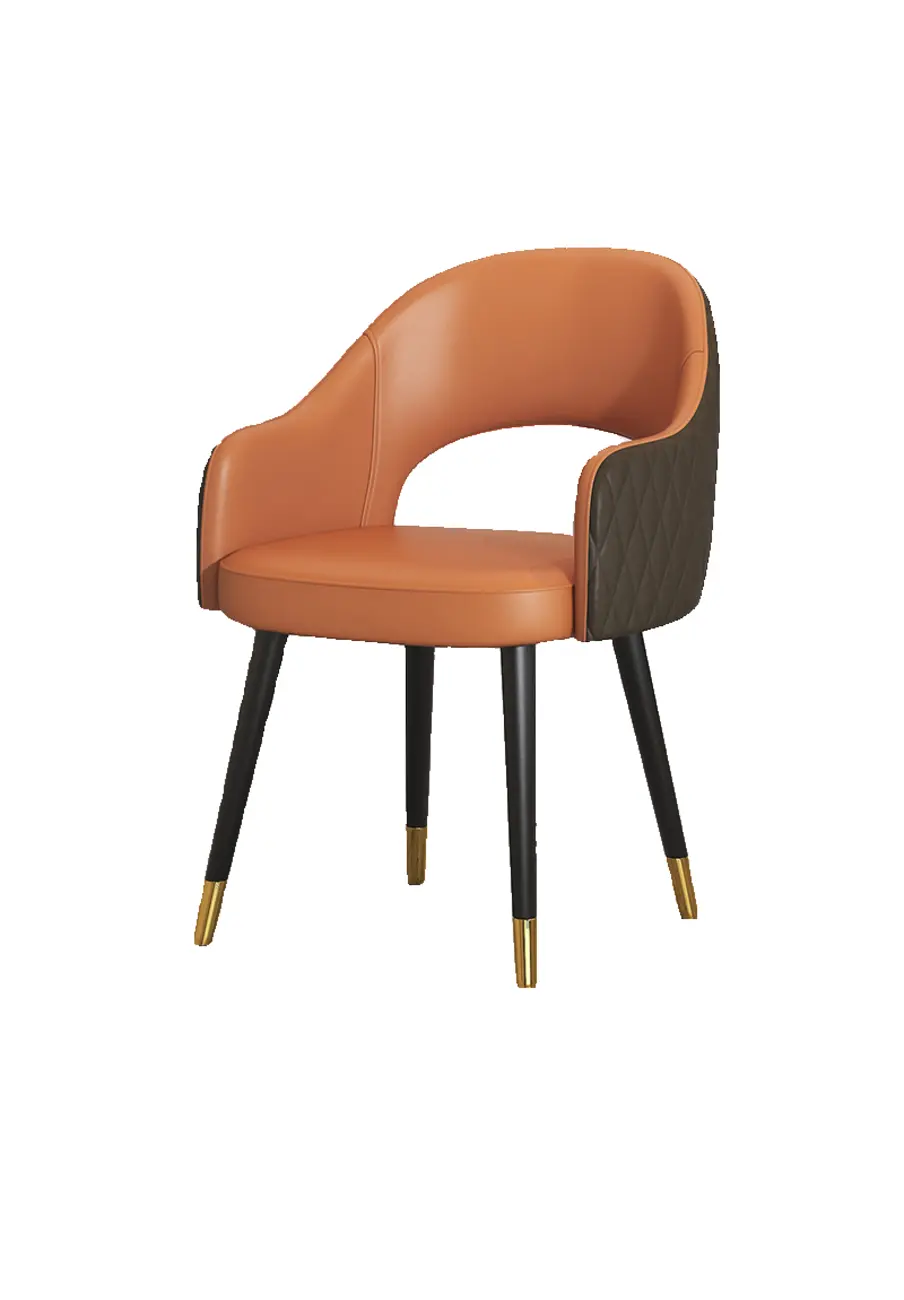 Open Curved Back Leather Armrest Dining Chairs