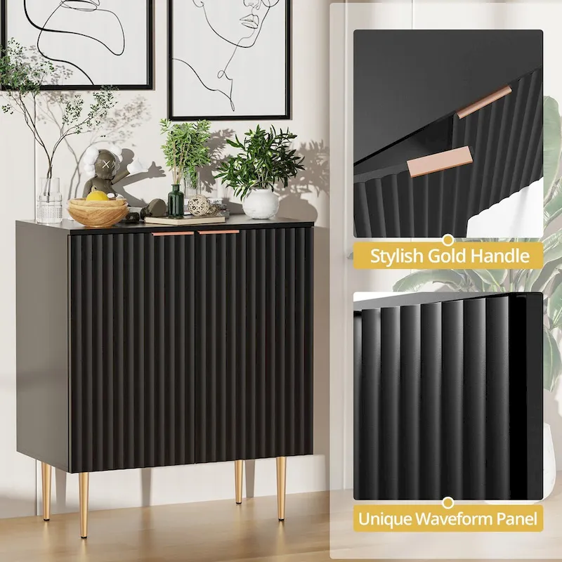 Sideboard Buffet Cabinet Set of 2 with Adjustable Shelves -