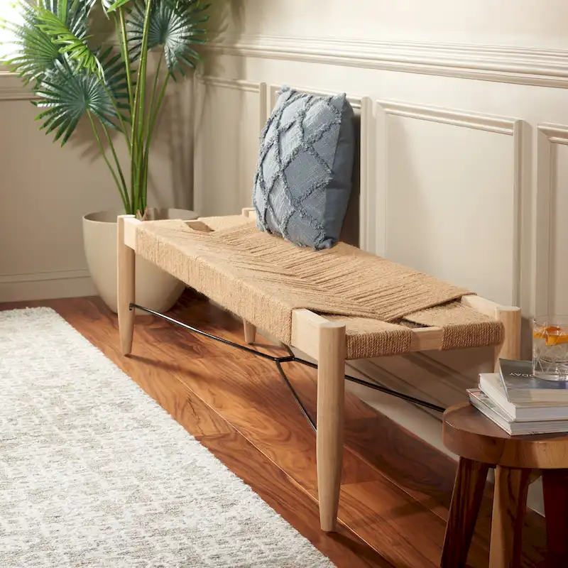 Natural Jute Woven Bench - Mid-Century Style - 47.5