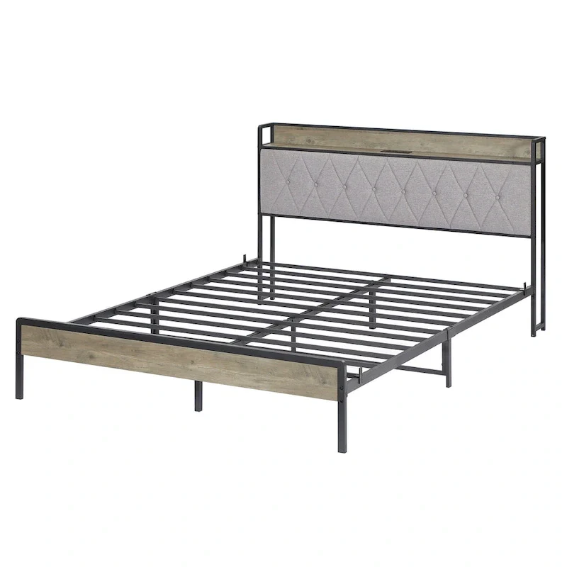 Grey & Queen Bed with Charging Station