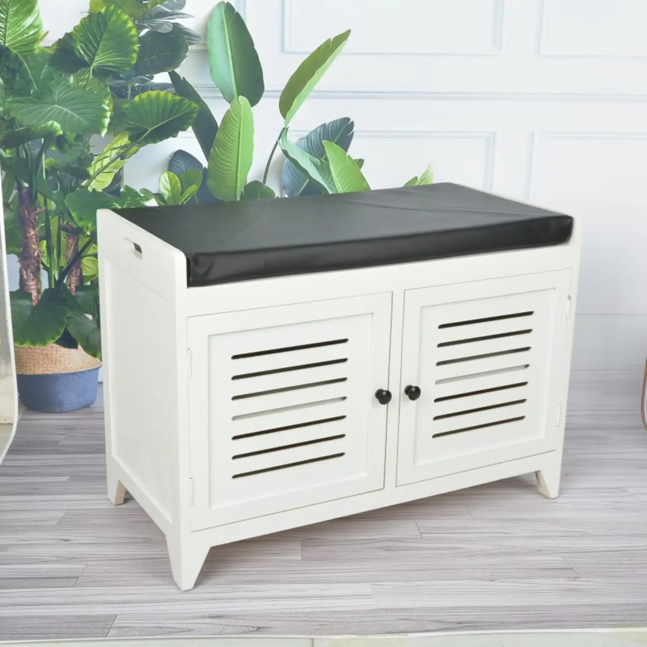 Entryway Wooden Cushioned Shoe Bench with Cabinet