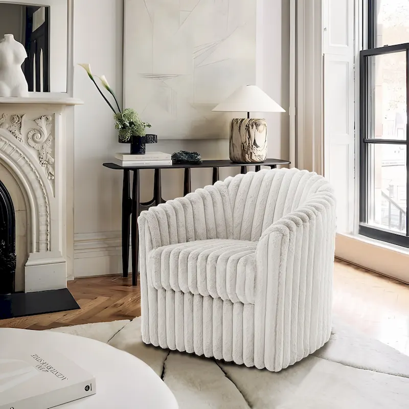 30.7W Faux Fur Upholstered Accent Chair Swivel Barrel Chair