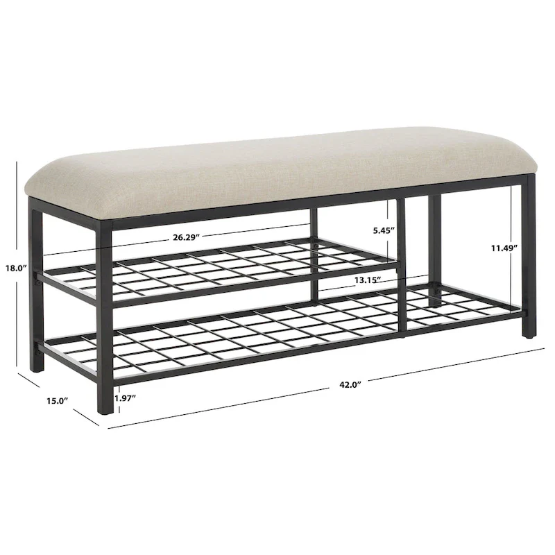 SAFAVIEH Yael Open Shelf Bench with Cushion - 42 W x 15 D x 18 H - 42Wx15Dx18H
