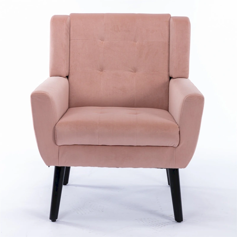Pink Velvet Modern 29.5 Tufted Accent Chair with Wood Legs
