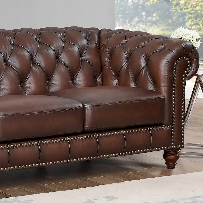Hydeline Alton Bay Top Grain Leather Chesterfield Sofa and Chair - Sofa, Chair