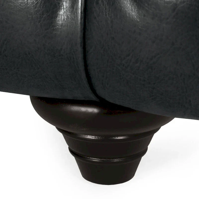 Black Modern 83.5 Faux Leather Button Tufted 3-Seater Sofa with Wood Legs