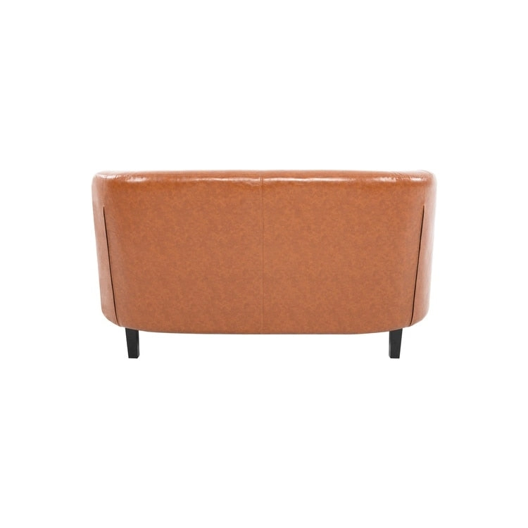 Midcentury Modern Button Tufted Faux Leather Barrel Loveseat - Comfy Tub Loveseat Sofa