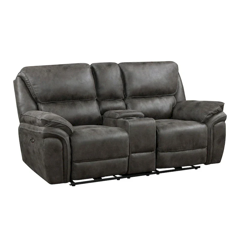 Tony 80 Inch Power Double Recliner Loveseat, Console Cupholders, USB, Gray