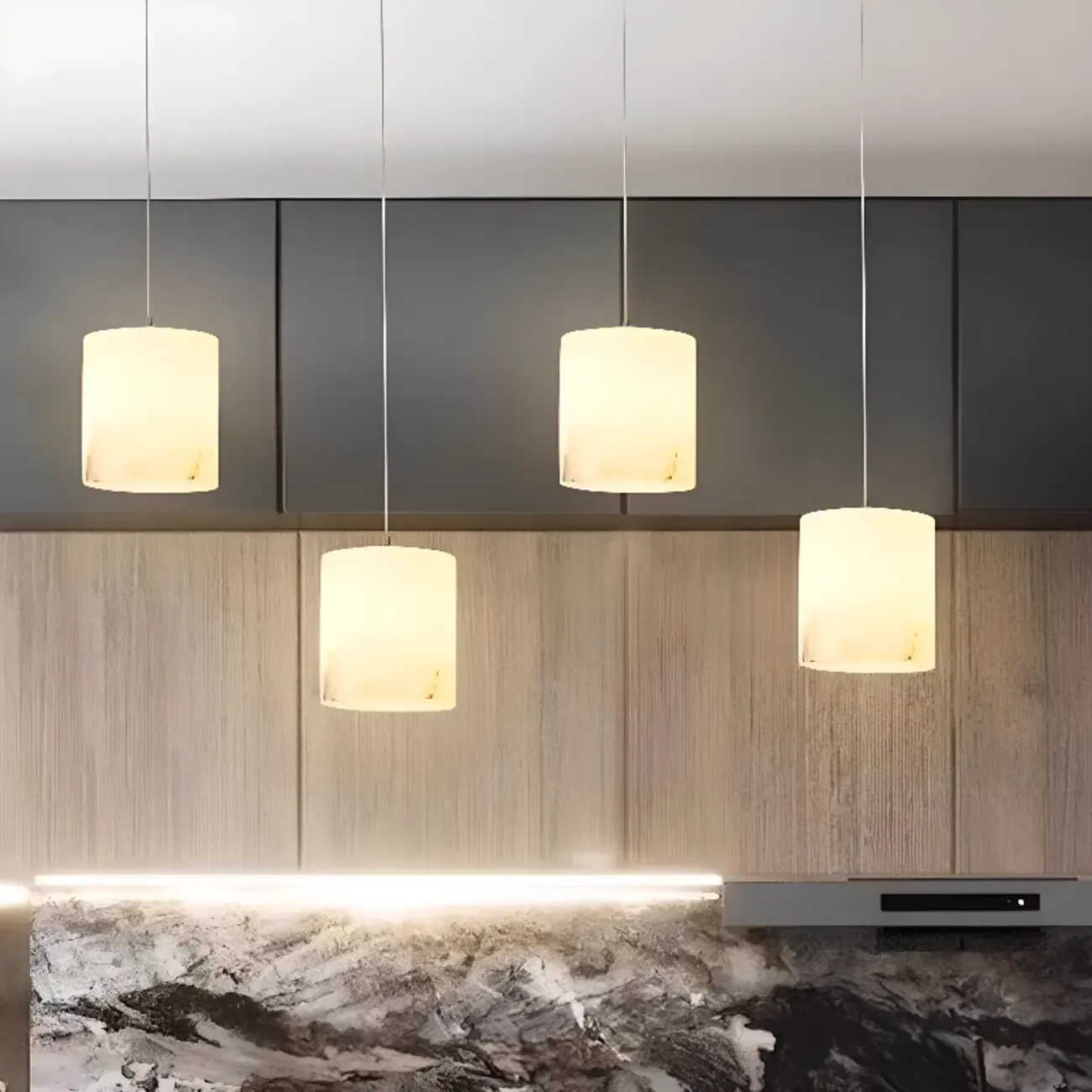 1-Light Gold Stone Square Hanging Pendant Light