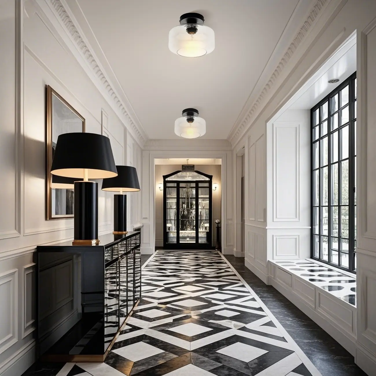 Hallway Industrial Clear Glass Semi Flush Ceiling Light