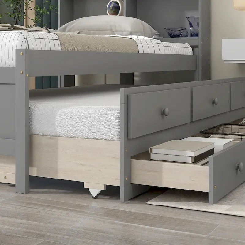 Twin Bed with Twin Trundle,Drawers